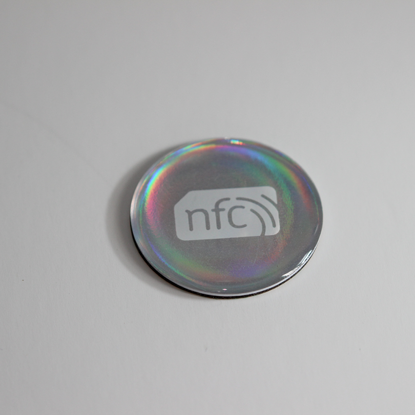 ZipNFC epoxy covered HARD PVC discs - anti-metal - hologram - NXP NTAG213, ZipNFC UK NFC Shop, NFC Stickers