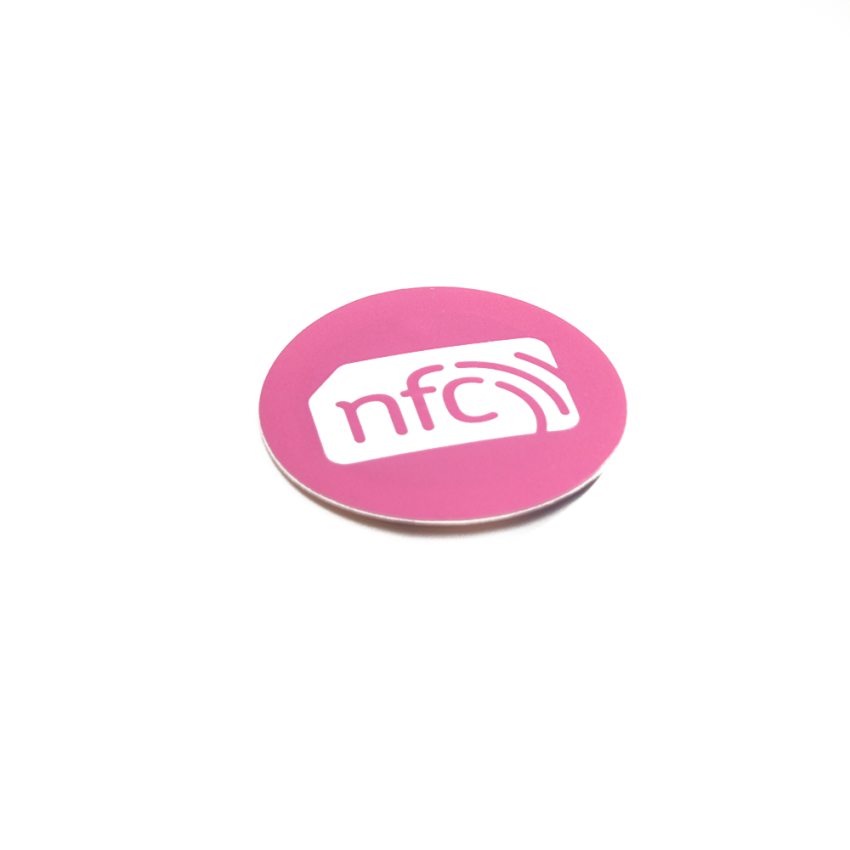 30mm NFC Sticker PINK PVC with white logo - NTAG213