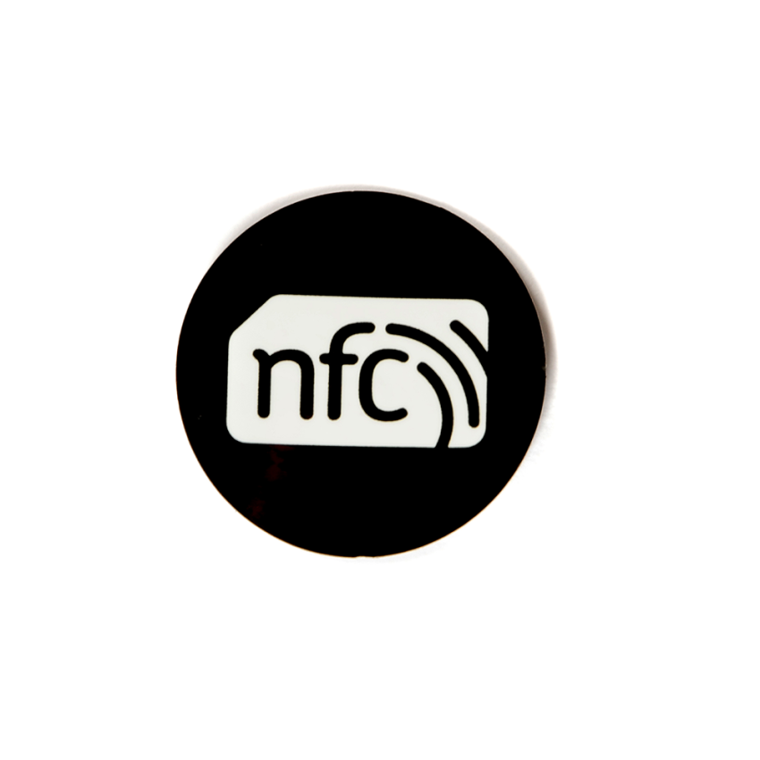 30mm NFC Sticker Black PVC and white logo - NTAG213