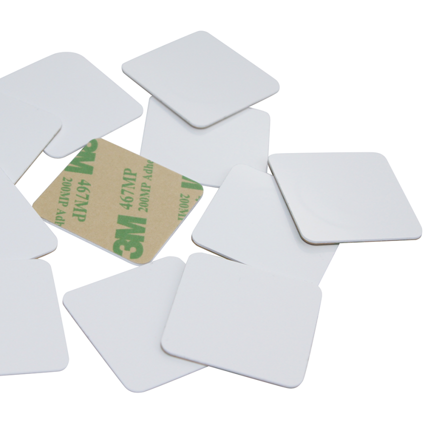 30mm x 30mm Square ANTI-METAL White HARD PVC NFC Disc Tag NTAG213 3M Glue