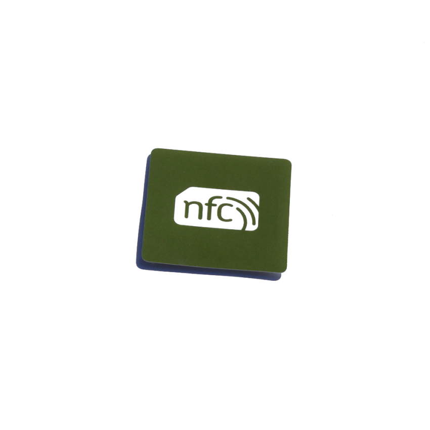 38mmx38mm Square  NFC Sticker Green PVC and white logo - NTAG213